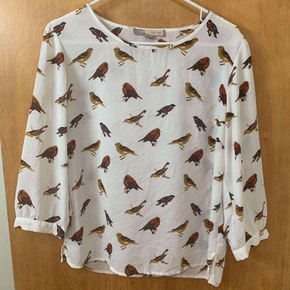 Forever 21 Blouse with Bird Print, Size Medium.